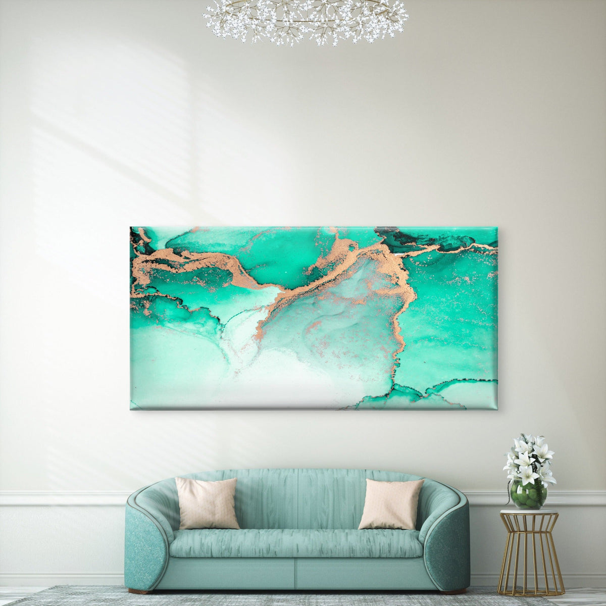 Emerald and Gold Marble Wall Art Canvas Office Home Room Framed 120x60cm