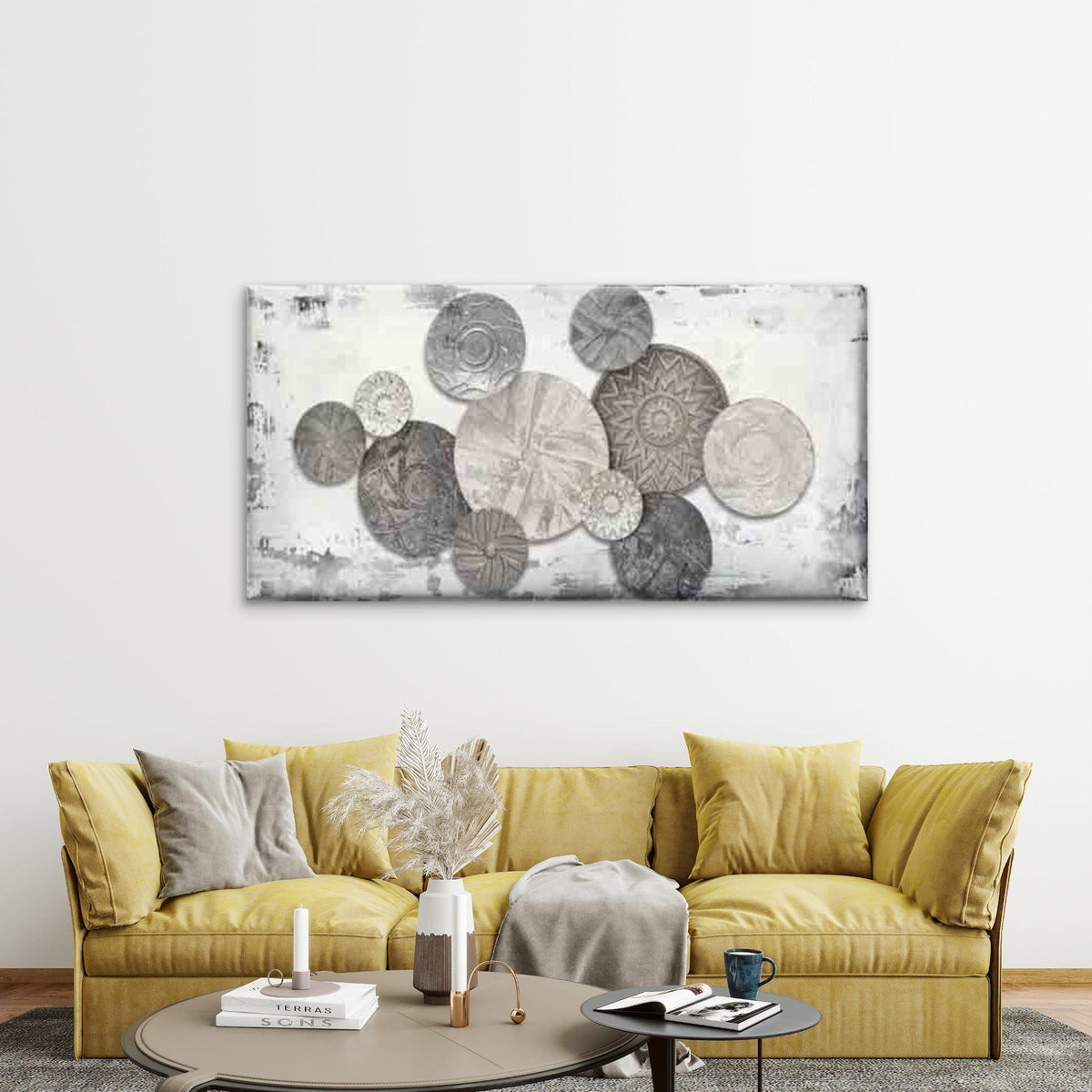 Abstract Featuring Circular Wall Art Canvas Office Home Room Framed 80x45cm