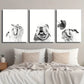 3pcs English Bulldog Puppy Black & White Classic Design Metal Print Ready to Hang Art