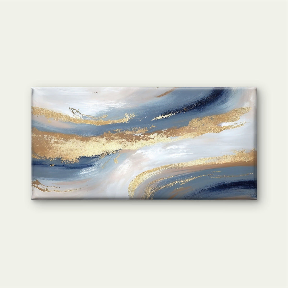 Abstract Blue Fluid Gold Swirl Wall Art Canvas Office Home Framed 120x60cm
