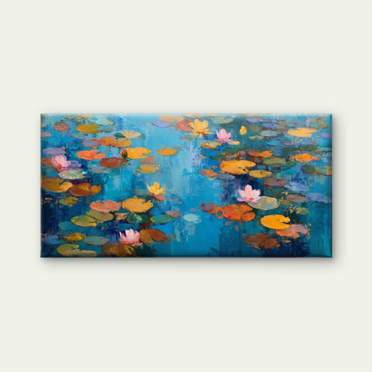 Water Lily Floral Painting Wall Art Canvas Office Home Room Framed 80x45cm