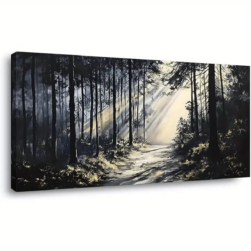 Sunlight Forest Black & White Nature Wall Art canvas office home room framed 120x60cm