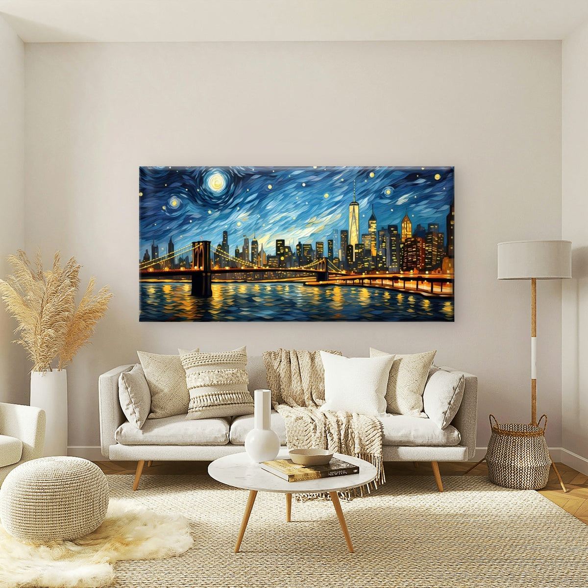 Night Over a New York City Wall Art Canvas Office Home Room Framed 120x60cm