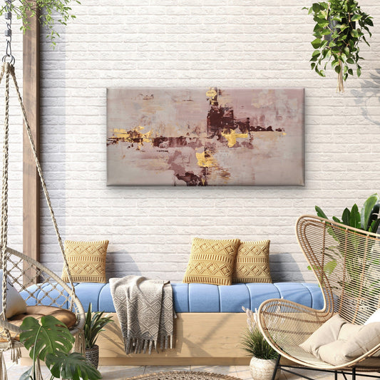 Abstract Pink Gold Foil Splash Wall Art Canvas Office Home Room Framed 80x45cm