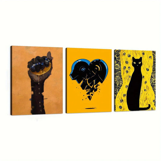 3pcs Lazy Moments of Cat, Pleasant Artistic Design Metal Print Ready to Hang Art