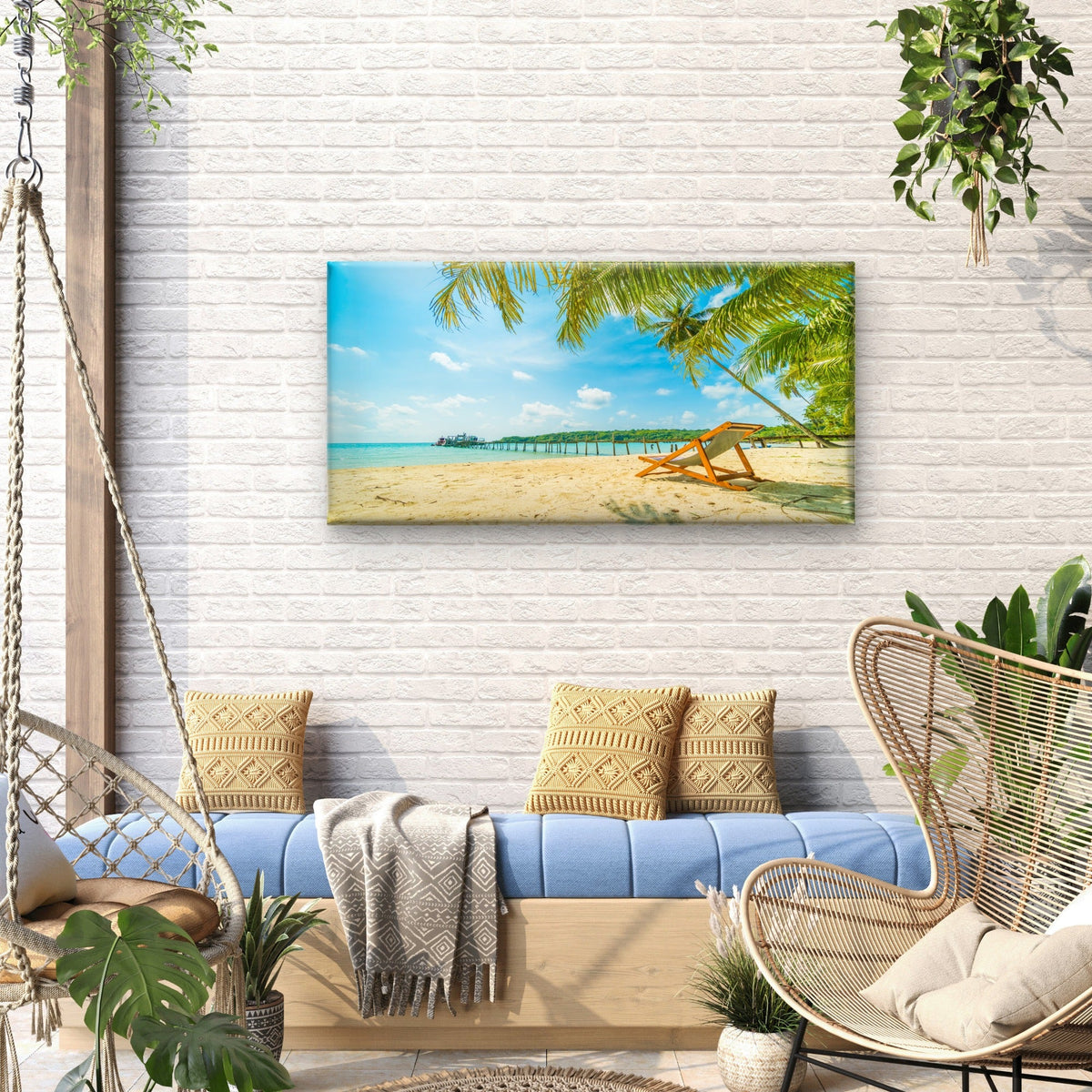 Koh Kood Thailand Beach Palm Wall Art Canvas Office Home Room Framed 120x60cm