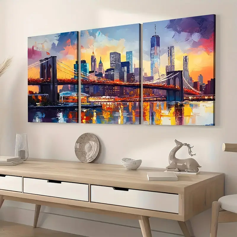 3pcs Modern Art Style Abstract Urban Architecture Landscape Wall Art Set Canvas Framed 40x60cm - High Quality Print 100% Australian Made Wall Canvas Ready to Hang