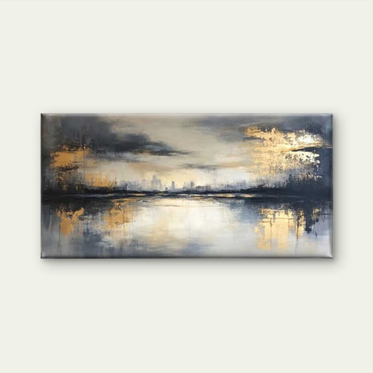 Abstract Gold City Skyline Wall Art Canvas Office Home Room Framed 80x45cm