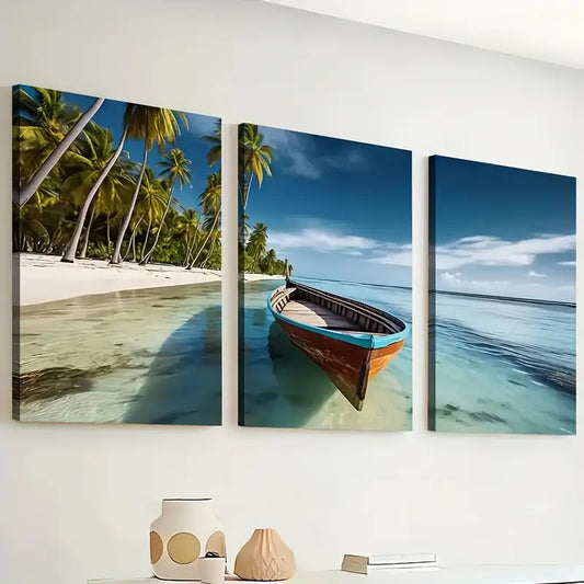 3pcs Modern Wind Beach Beach Ocean Landscape Art Wall Art Set Canvas Framed 40x60cm - High Quality Print 100% Australian Made Wall Canvas Ready to Hang