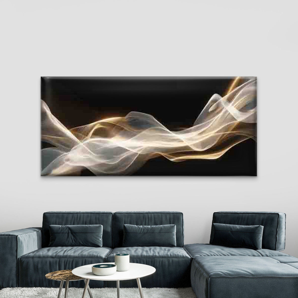 Abstract Flowing Waves Wall Art Canvas Office Home Room Framed 80x45cm