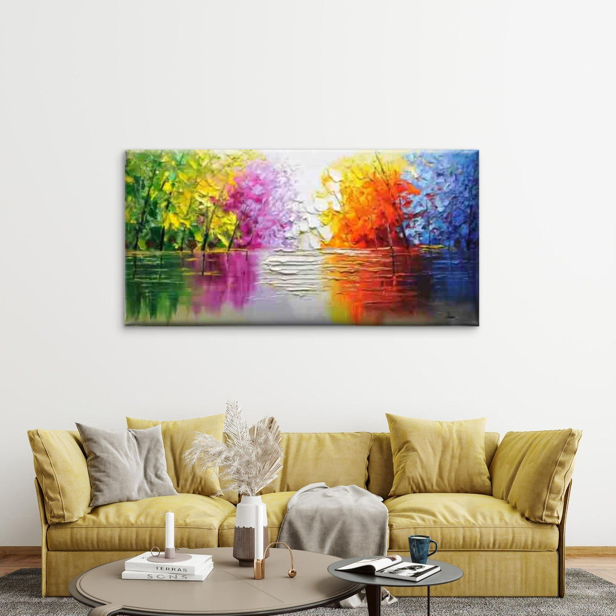 Vibrant Abstract Forest Wall Art Canvas Office Home Room Framed 80x45cm