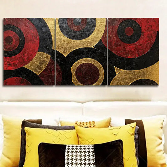 3pcs Red Concentric Circles Design Metal Print Ready to Hang Art