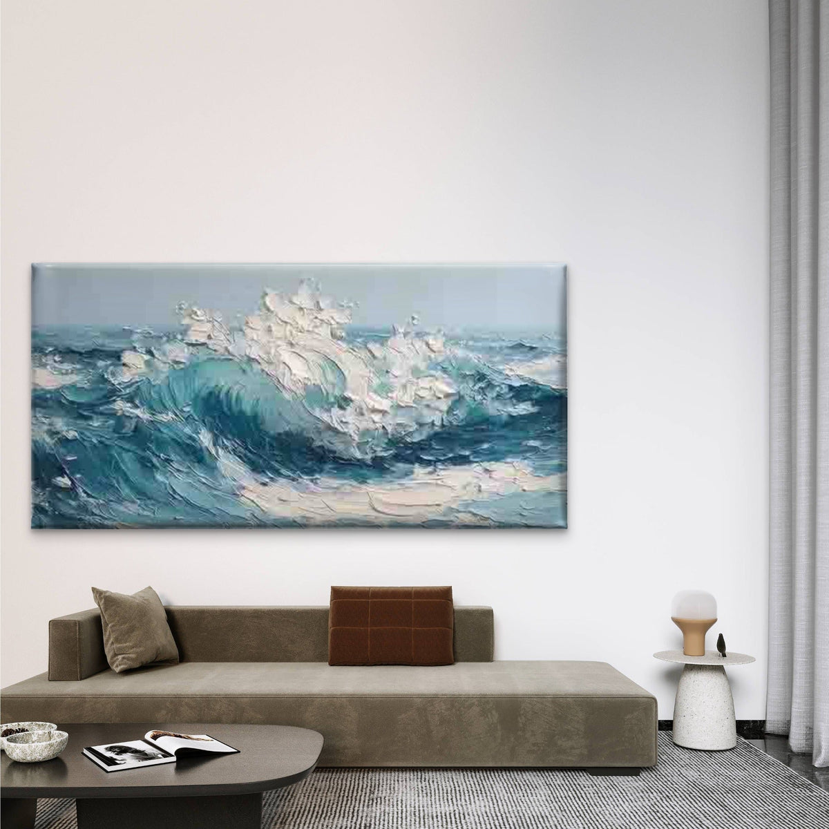 Ocean Wave Seascape Painting Wall Art Canvas Office Home Room Framed 80x45cm