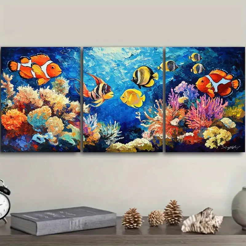 3pcs Tropical Fish Sea Metal Print Ready to Hang Art