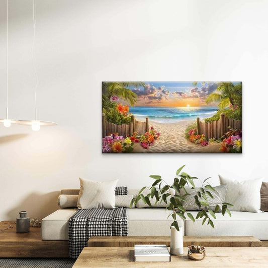 Beach Pathway to Paradise Wall Art Canvas Office Home Room Framed 80x45cm