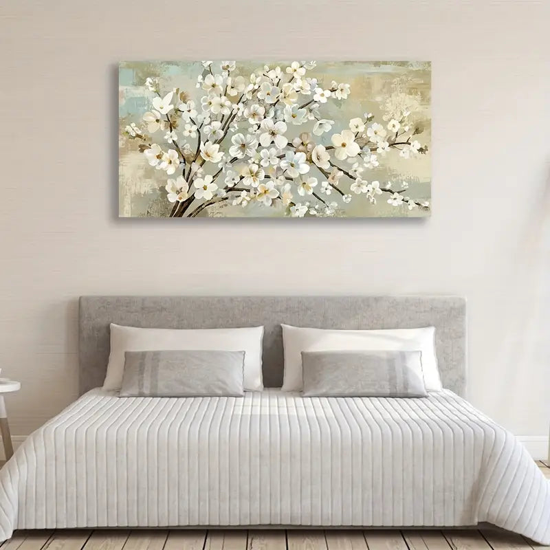 Beige Flower Branches Rustic Brown Botanical Wall Art canvas office home room framed 120x60cm