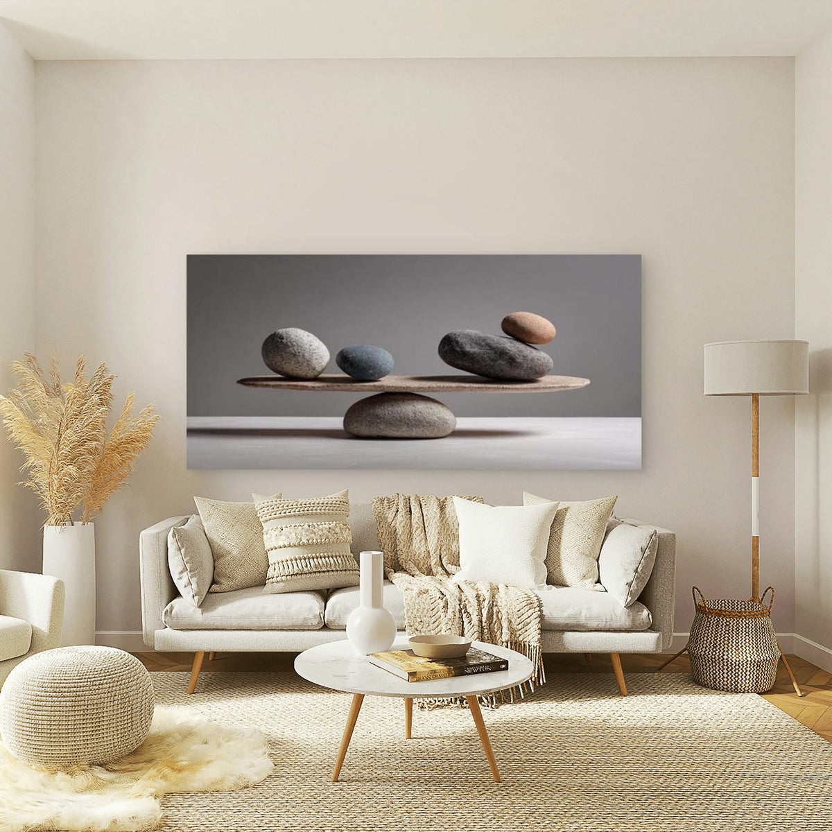 Balanced Zen Stones Wall Art Canvas Office Home Room Framed 120x60cm