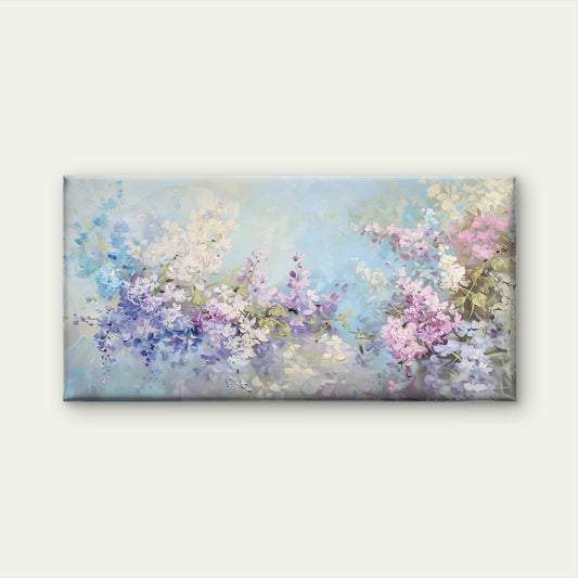 Purple Wisteria Floral Painting Wall Art Canvas Office Home Room Framed 80x45cm