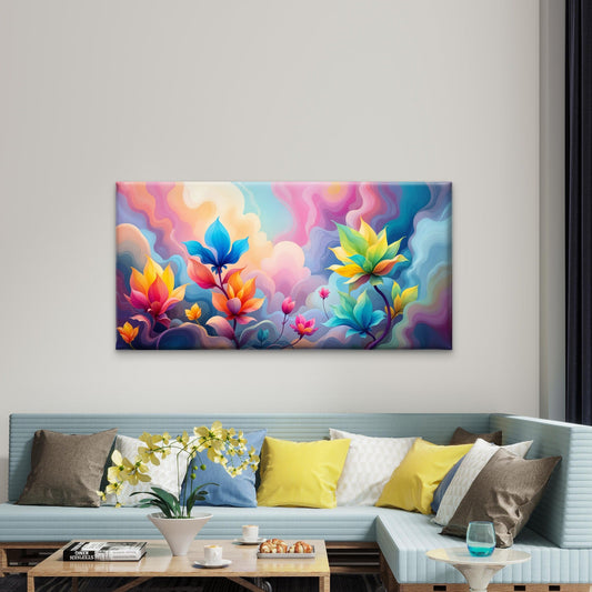 Floral Dream Clouds Abstract Wall Art Canvas Office Home Room Framed 80x45cm