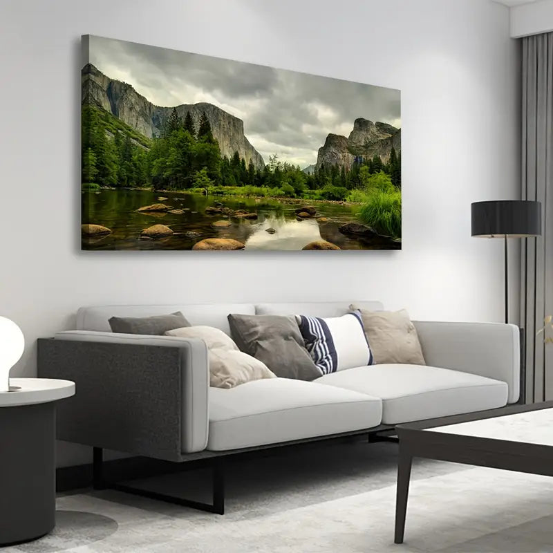 Yosemite National Park Mountain River Nature Wall Art canvas office home room framed 120x60cm