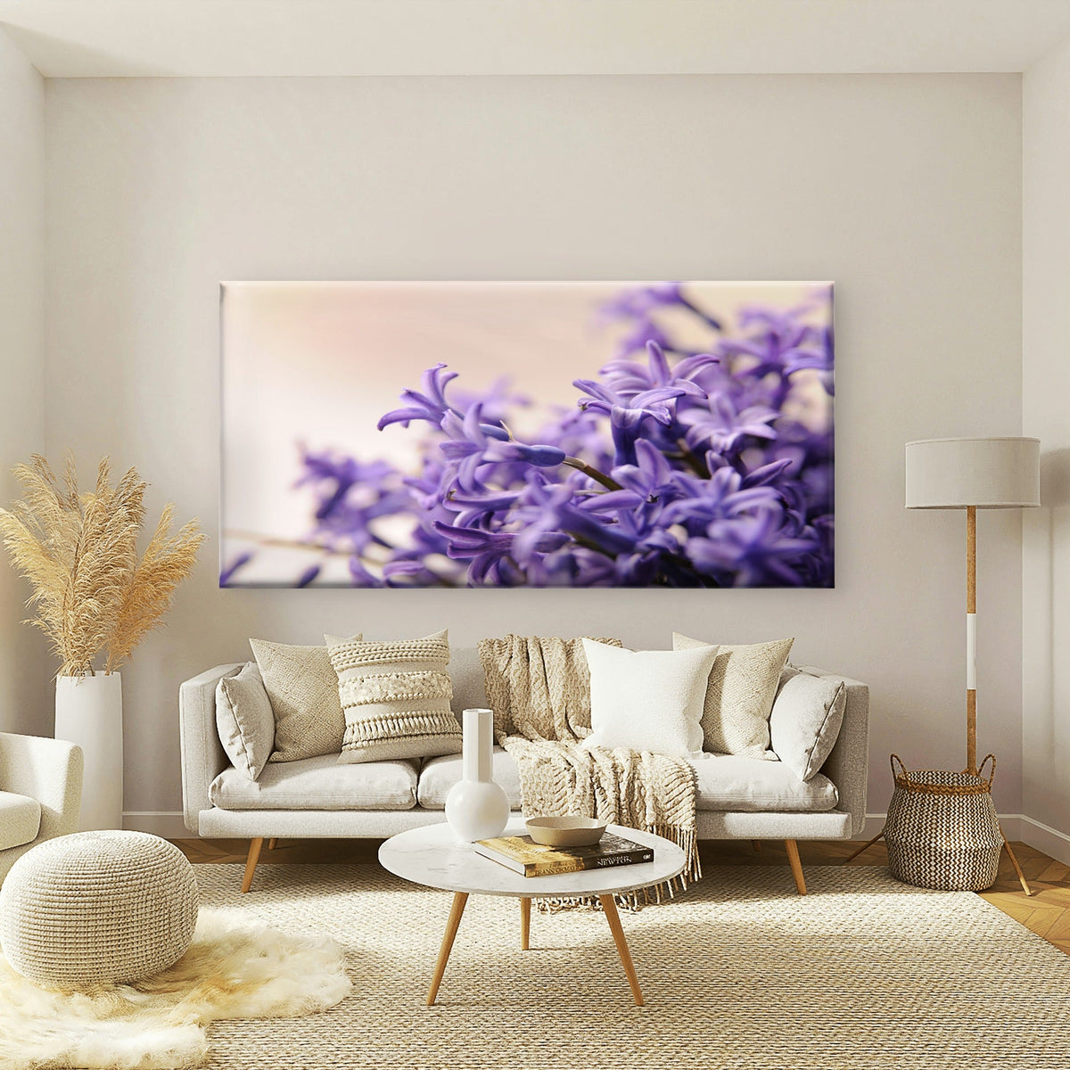 Purple Hyacinth Flowers Bloom Wall Art Canvas Office Home Room Framed 80x45cm