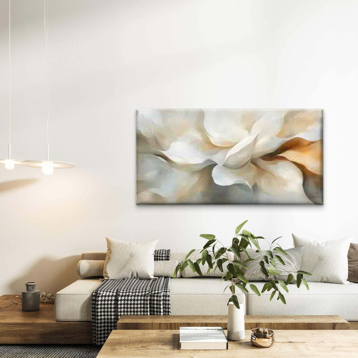 Abstract Petals in Soft Cream Wall Art Canvas Office Home Room Framed 120x60cm
