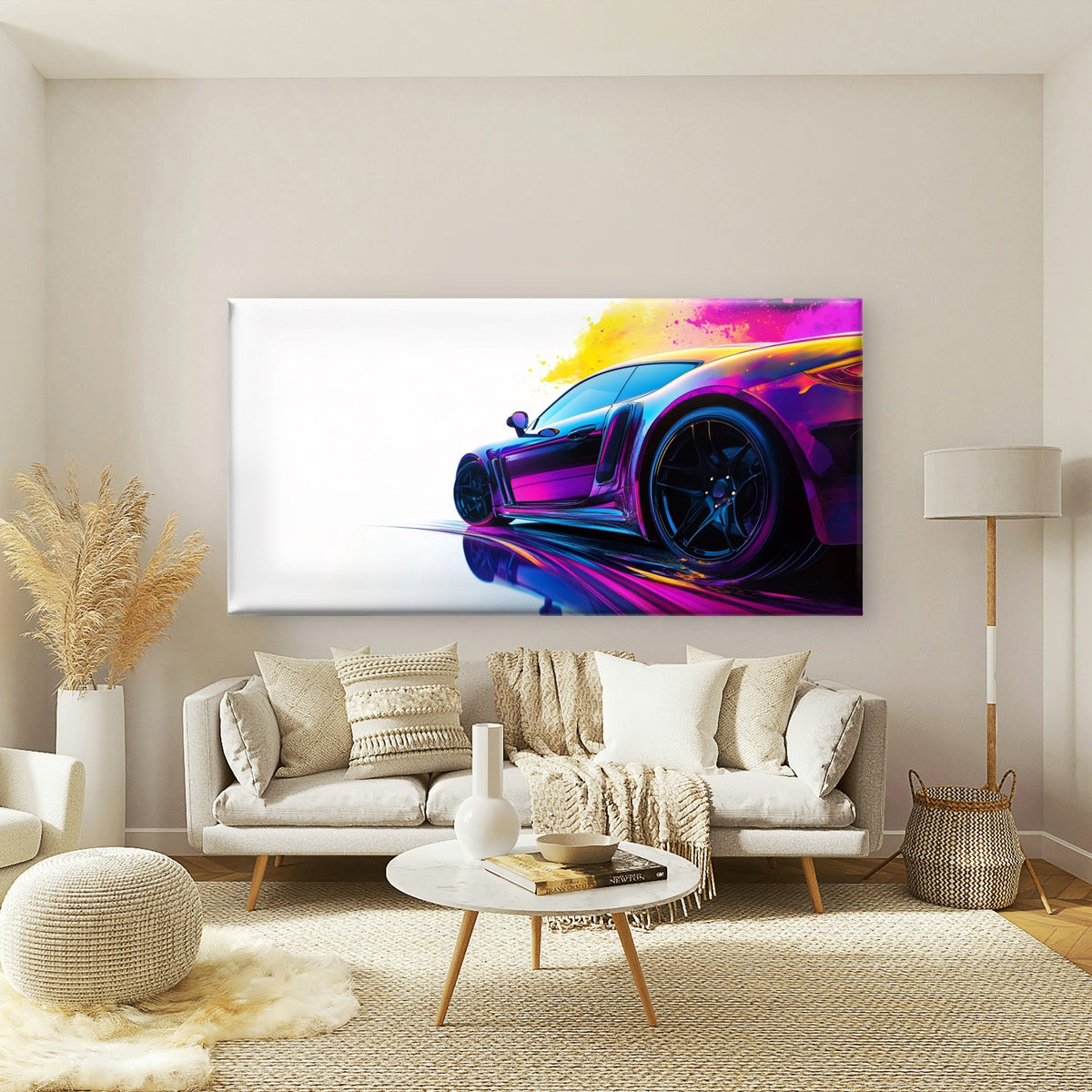 Vibrant Abstract Sports Car Wall Art Canvas Office Home Room Framed 120x60cm
