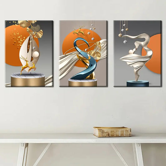 3pcs Abstract geometric modeling, Fashion Metal Print Ready to Hang Art