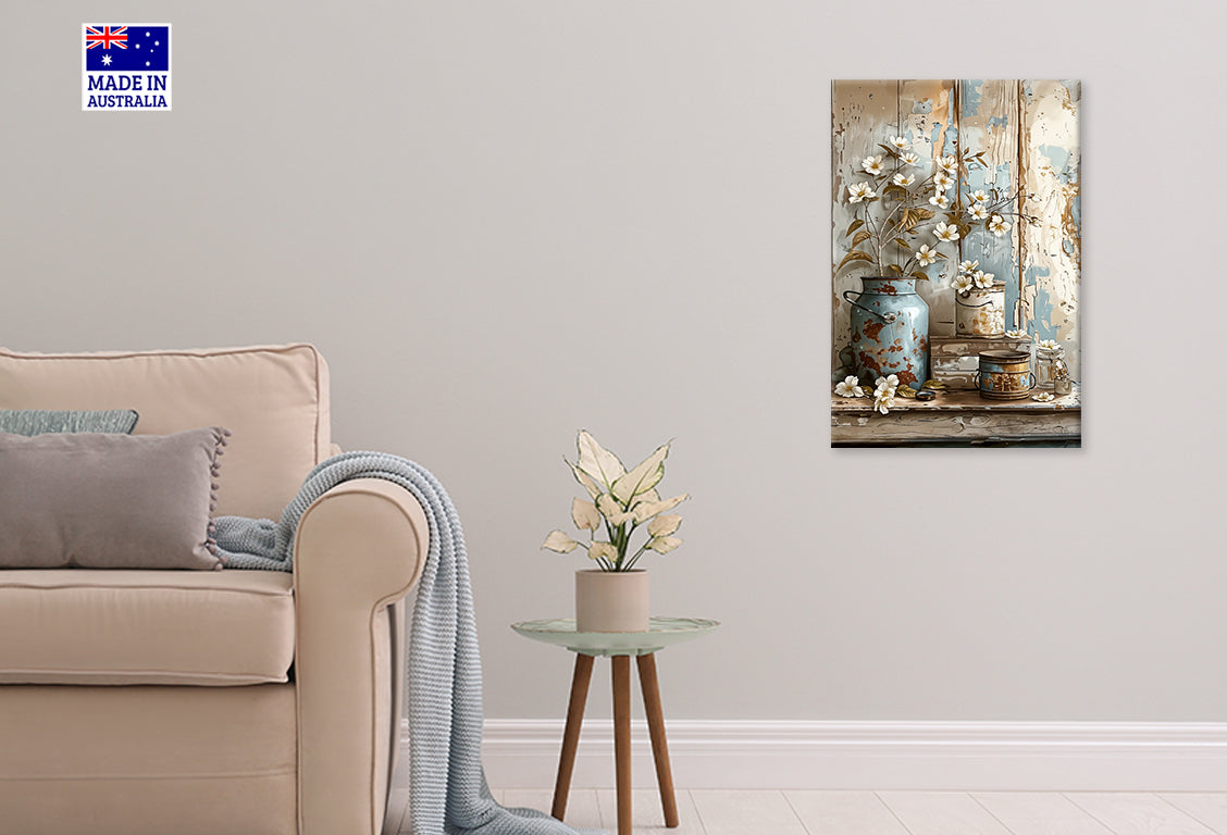 Painting Of Vintage Flowers in a Vase Print 100% Australian Made 40x60cm Stretched Canvas Ready to Hang