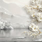 Misty Mountains White Flower Tree Lake Print 100% Australian Made 60x40cm Stretched Canvas Ready to Hang