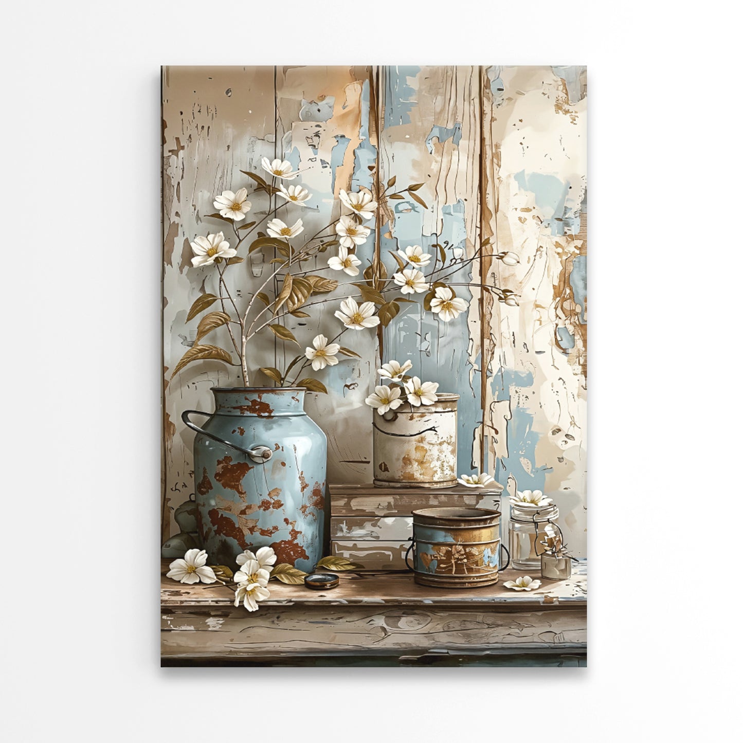 Painting Of Vintage Flowers in a Vase Print 100% Australian Made 40x60cm Stretched Canvas Ready to Hang