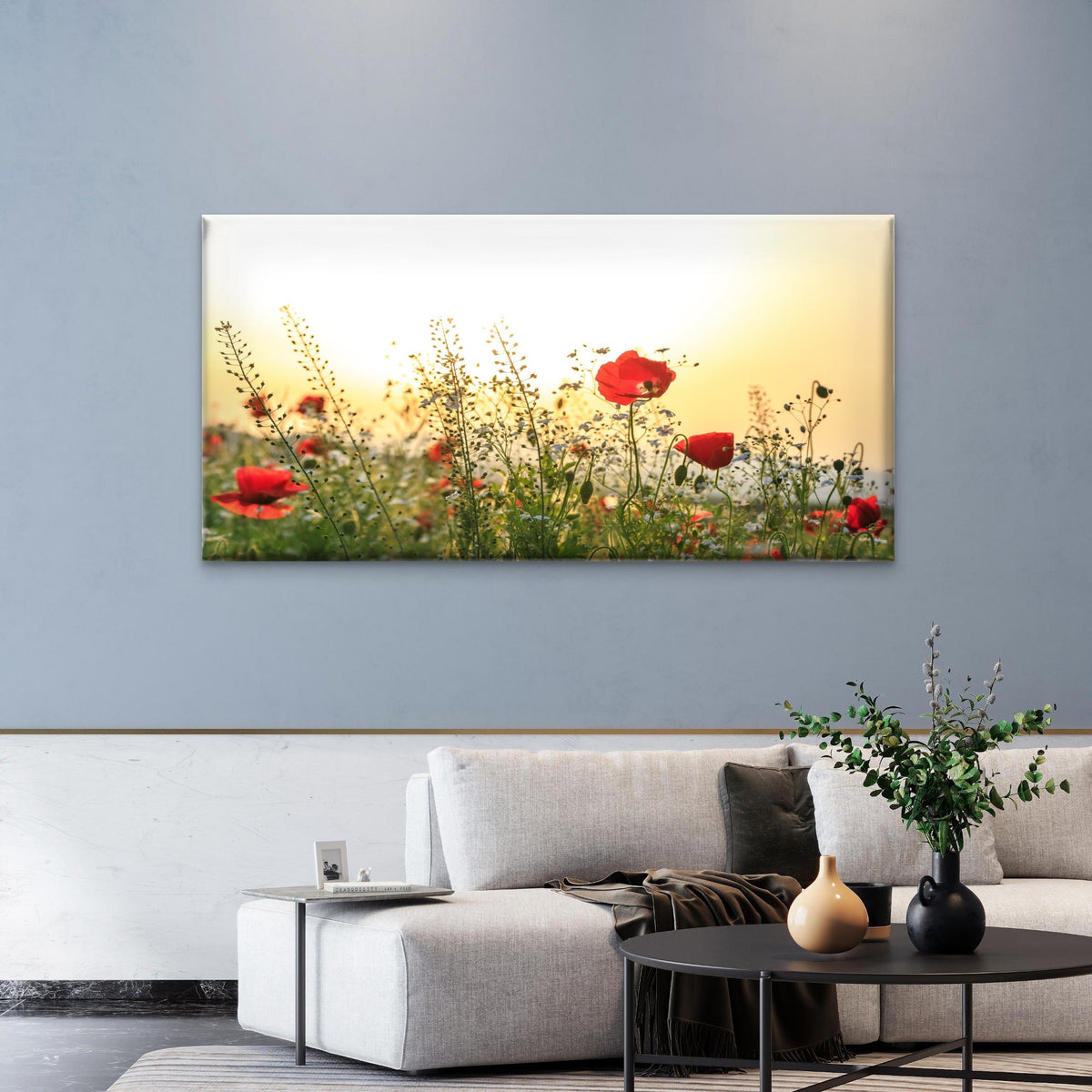Red Poppy Field Wildflower Bloom Wall Art Canvas Office Home Room Framed 120x60cm