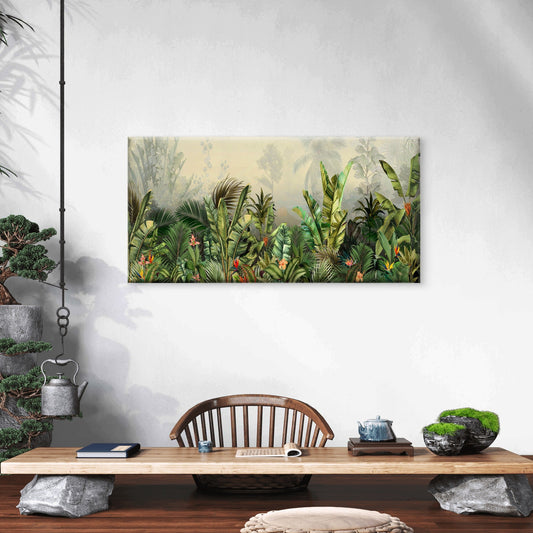 Botanical Tropical Jungle Leaves Wall Art Canvas Office Home Room Framed 80x45cm