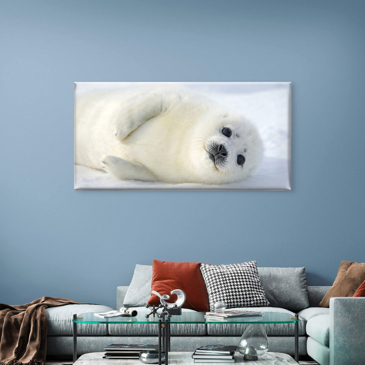 Baby Harp Seal Snow Arctic Wall Art Canvas Office Home Room Framed 120x60cm
