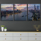 3pcs Vibrant Sunset River Scene Skyscrapers Metal Print Ready to Hang Art