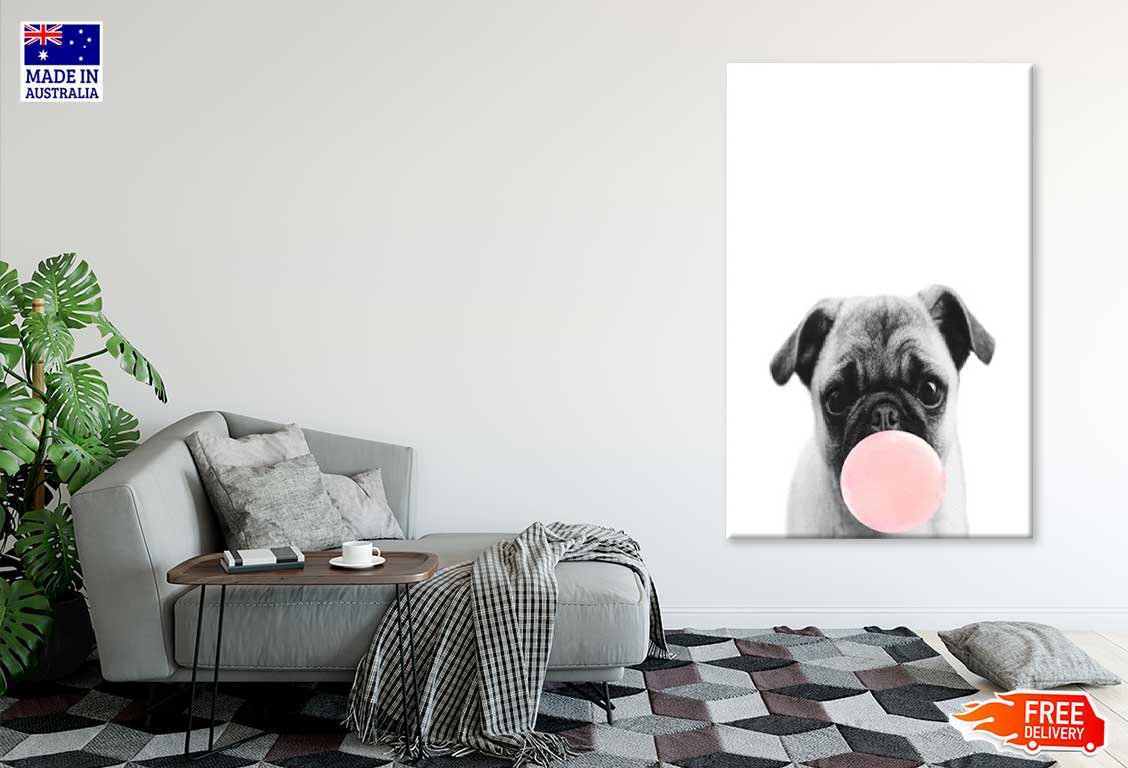 Pug Dog with Balloon Fashion Print 100% Australian Made Stretched Canvas Ready to Hang - FS - 120