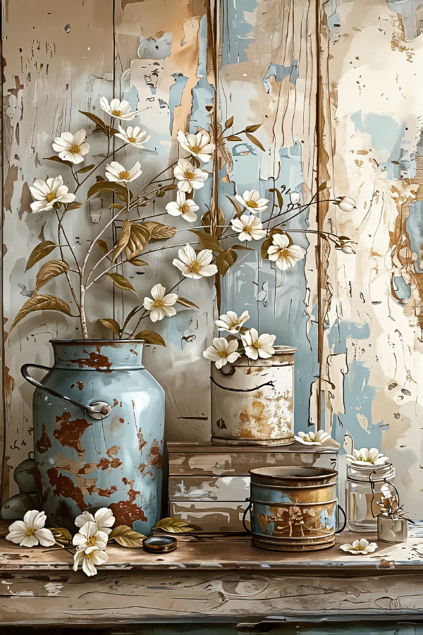 Painting Of Vintage Flowers in a Vase Print 100% Australian Made 40x60cm Stretched Canvas Ready to Hang