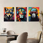 3pcs Colorful Headphones Design Animals Metal Print Ready to Hang Art