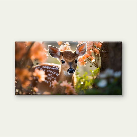 Cute Fawn Deer Spring Floral Nature Wilderness Wall Art Canvas Office Home Room Framed 80x45cm