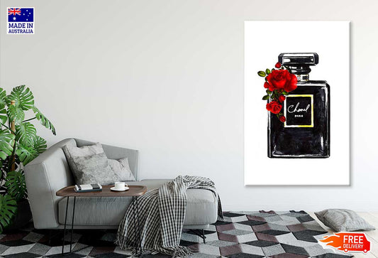 Red Flowers & Black Perfume Bottle Fashion Print 100% Australian Made Stretched Canvas Ready to Hang - FS - 141