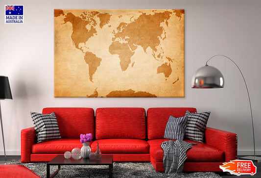 World Map On Old Grunge Paper Print 100% Australian Made Stretched Canvas Ready to Hang  - MP-106