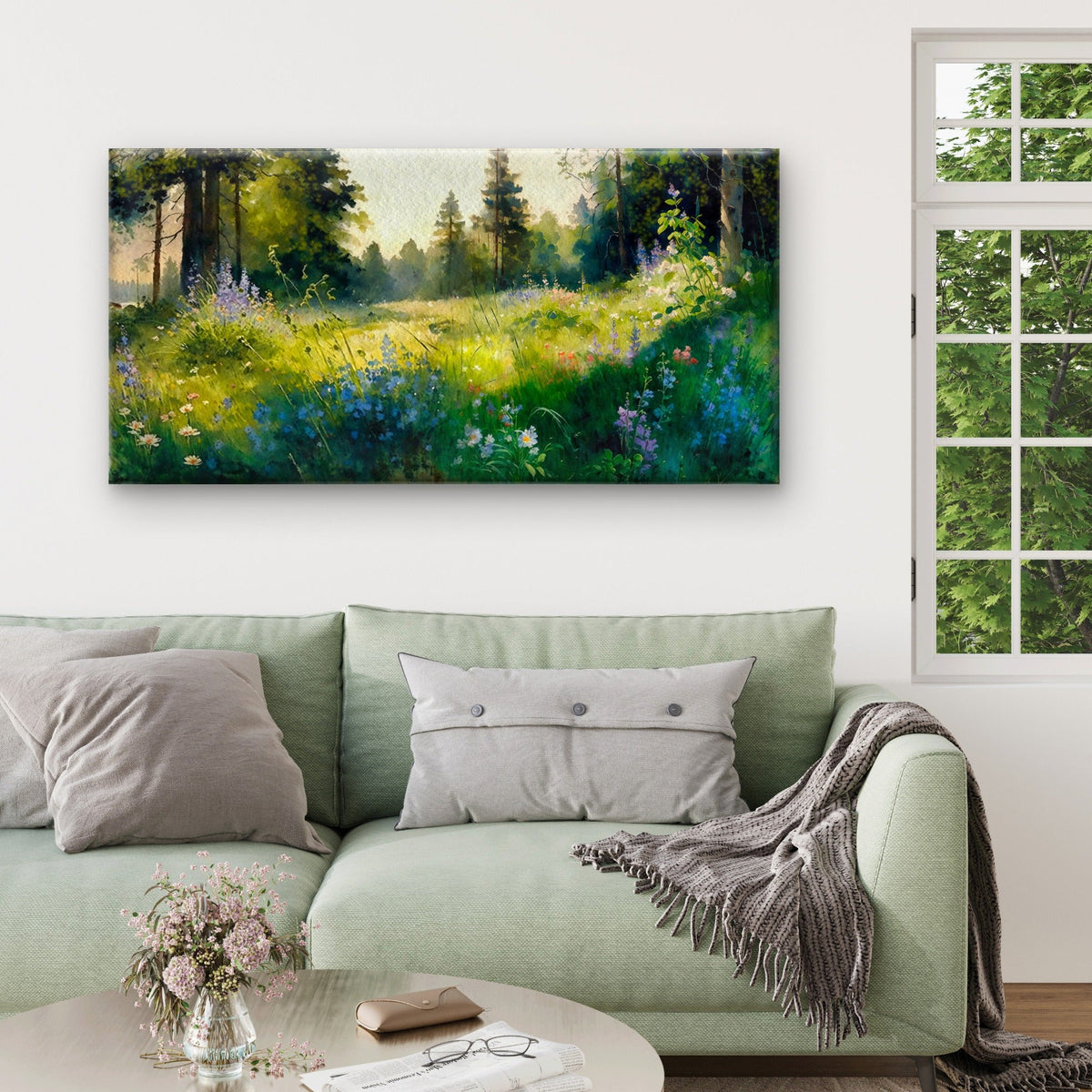 Sunny Summer Flower Field Wall Art Canvas Office Home Room Framed 120x60cm