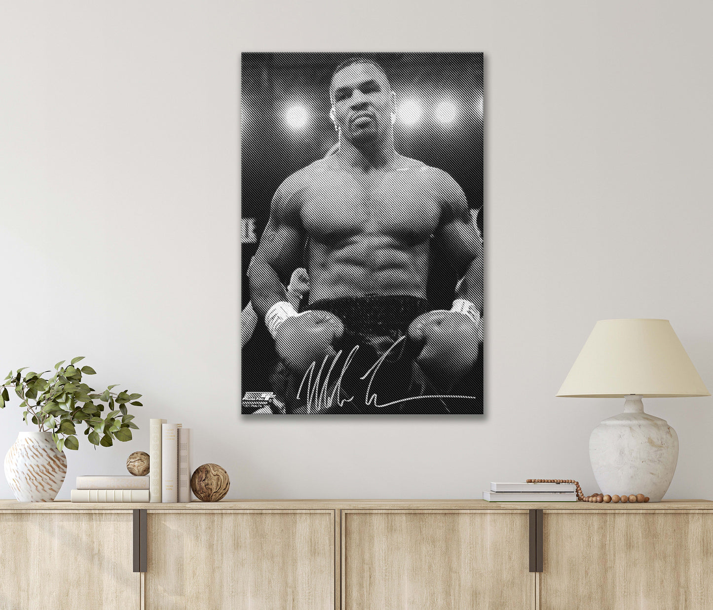 A Man with A Shirt on Holding a Boxing Belt, Black and White Print 100% Australian Made 40x60cm Stretched Canvas Ready to Hang