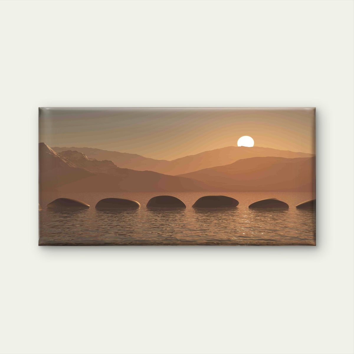 Stones in Ocean Against Sunset Wall Art Canvas Office Home Room Framed 120x60cm