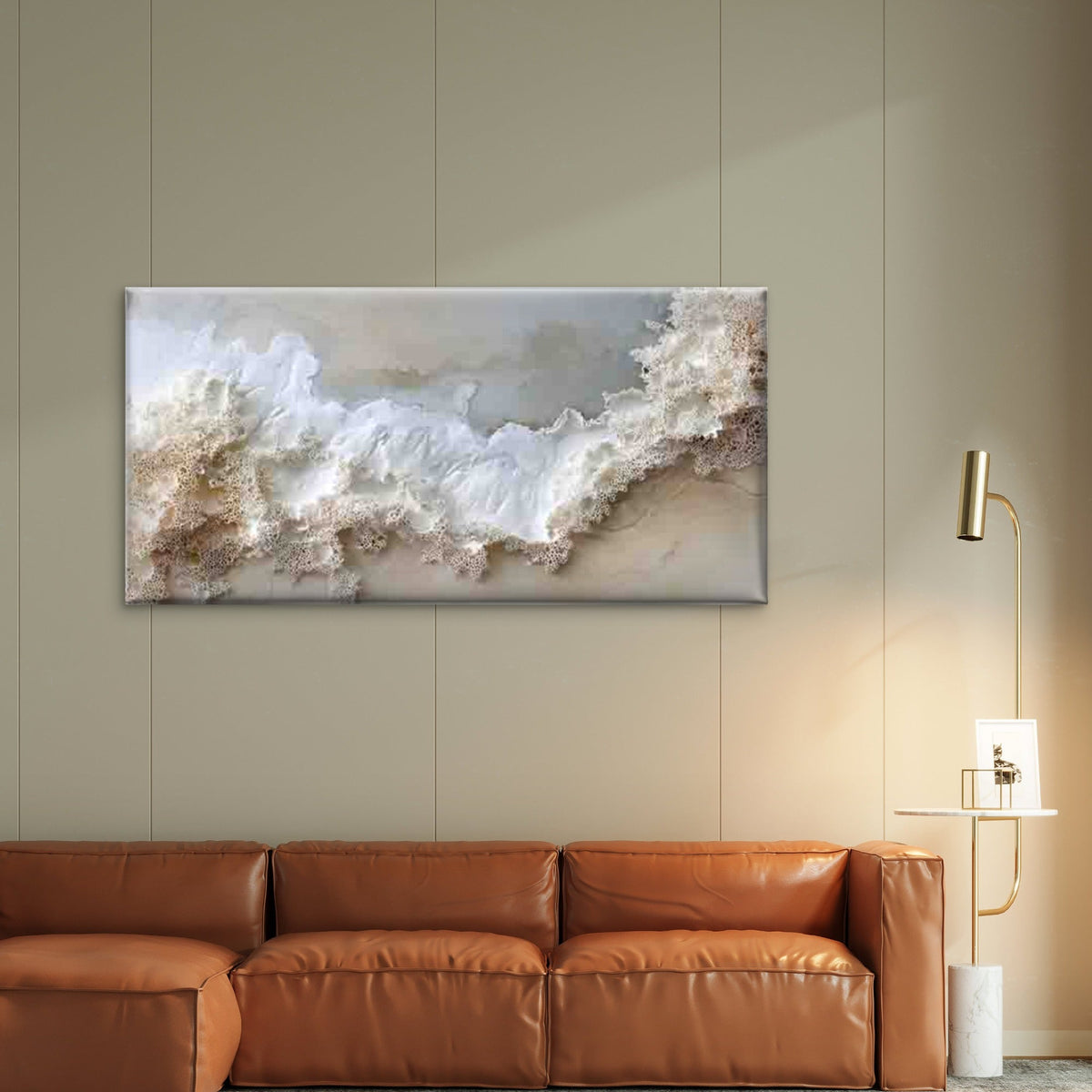Abstract Ocean Waves Sandy Wall Art Canvas Office Home Room Framed 120x60cm