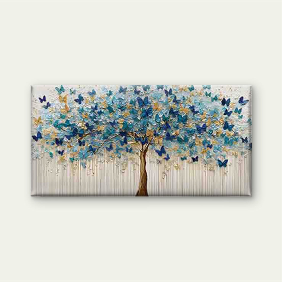 Golden Tree with Blue & Golden Wall Art Canvas Office Home Room Framed 80x45cm