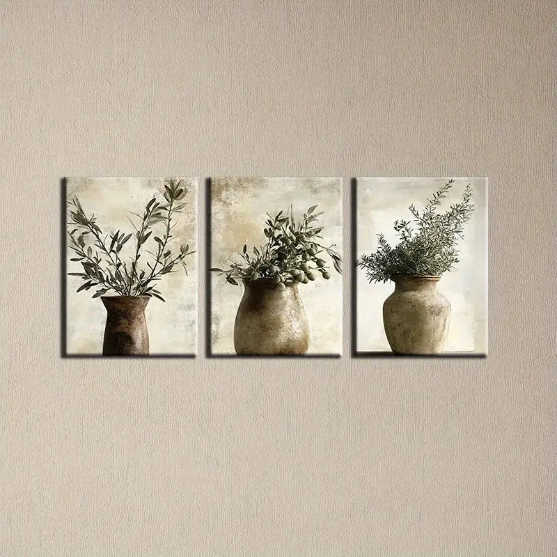 3pcs Featuring Charming Abstract Plant Designs Metal Print Ready to Hang Art