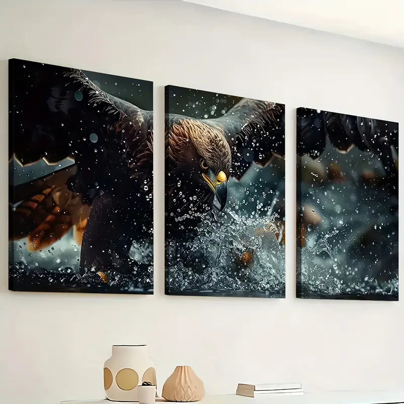 3pcs Hawk Hunting Close-Up Scenery Wall Art Set Canvas Framed 40x60cm - High Quality Print 100% Australian Made Wall Canvas Ready to Hang