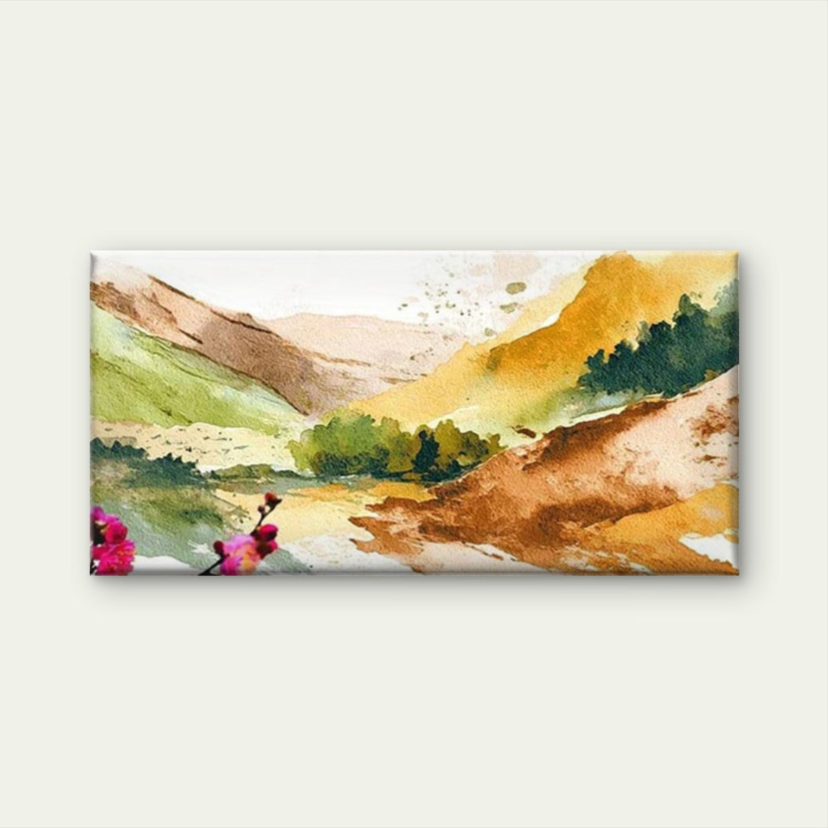 Watercolor Mountain Landscape Wall Art Canvas Office Home Room Framed 80x45cm