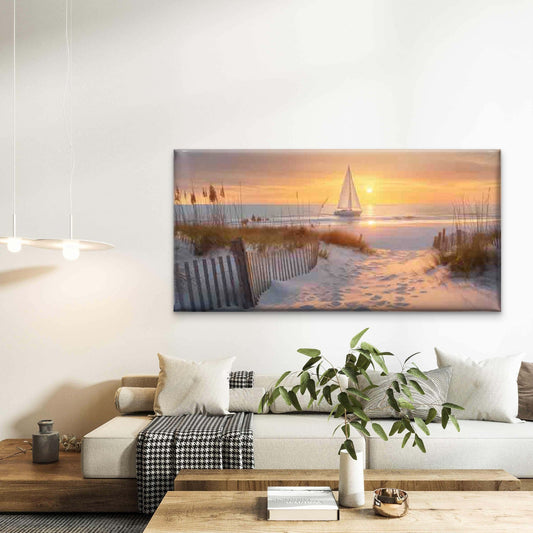 Serene Sunset at The Beach Wall Art Canvas Office Home Room Framed 80x45cm